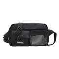Black utility crossbody bag in durable nylon with multiple pockets and fashion label - Black