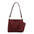 Minimalist burgundy bucket shoulder bag with matching mini coin purse and knotted strap - Red