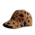 Detailed close-up showing the soft faux fur texture of the leopard print baseball cap - Adjustable / Dark Coffee (Leopard)