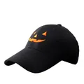 Halloween pumpkin embroidered baseball cap in black cotton for outdoor casual wear - Adjustable / Black