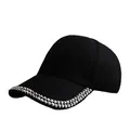 Black baseball cap for women with sparkling rhinestone studs on the brim - Black with Silver Rhinestones
