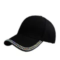 Black baseball cap for women with double row iridescent rhinestones on the brim - Black with White AB Rhinestones