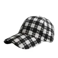 Women's black and white plaid bouclé baseball cap with structured curved brim for winter - Adjustable / White
