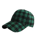 Women's plaid baseball cap in green and black tweed fabric for autumn and winter - Adjustable / Green