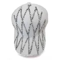 Detail of white knit baseball cap with sparkling rhinestone and pearl geometric patterns - Cross Rhinestone Pattern / White