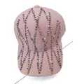 Pink knit baseball cap featuring star patterns with rhinestones and white pearls - Cross Rhinestone Pattern / Pink