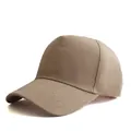 Close-up of khaki cotton twill fabric texture and stitching on the baseball cap brim - Adjustable / Khaki