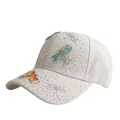 Lace baseball cap with dragonfly embellishments and rhinestones in cream white - One Size / Off White