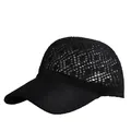 Breathable black crochet mesh baseball cap for women with hollow-out knitted design - Adjustable / Black