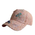 Pink lace baseball cap with dragonfly embellishments and sparkling rhinestones - One Size / Pink
