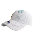 White lace baseball cap with sparkling crystal dragonflies and floral embroidery - One Size / White
