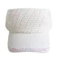 White knitted open top sun hat with sparkling colorful rhinestones for summer - White