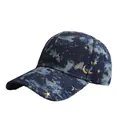 Dark blue washed denim baseball cap with gold foil star and moon prints - One Size / Dark Blue