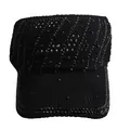 Black open top sun hat for women with sparkling rhinestone details and knit texture - Black