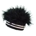 Fashionable black faux fur beanie with white stripes for a punk stage performance style - One Size / Black