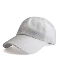 Detailed macro shot of shimmering rhinestones on a stylish silver baseball cap surface - Adjustable / White with Silver Rhinestones