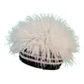 Close-up of fluffy white faux fur wig hat with black striped base for fashion accessories - One Size / White