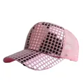 Sparkly pink sequin checkerboard baseball cap with breathable mesh back and adjustable strap - Adjustable / Pink
