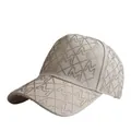 Beige cotton baseball cap with rhinestone M-letter patterns and curved brim - Beige