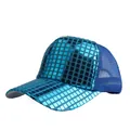 Reflective blue laser checkerboard baseball cap with breathable mesh back and sequins - Adjustable / Blue