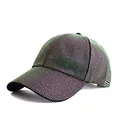 Macro detail of vibrant iridescent rhinestones fully covering a black baseball cap - Adjustable / Black AB Color