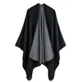 Minimalist black and grey cashmere-like split shawl with premium stitching and warm drape - Solid Black Shawl