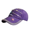 Purple washed canvas baseball cap with floral 3D accents and sparkling rhinestones decoration - Adjustable / Washed Purple