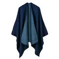 Detail of navy blue cashmere shawl showing high-quality blanket stitch edging and soft fabric - Solid Navy Blue Shawl