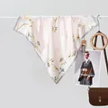 Elegant light pink floral silk scarf with magnolia patterns and grey border - 70x70 / Gray Vine Floral