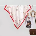 Classic square silk scarf with floral pattern and red border for women fashion - 70x70 / Red Vine Floral