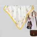 Elegant silk-like square scarf with floral magnolia print and yellow contrast border - 70x70 / Yellow Vine Floral