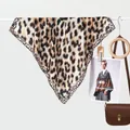 Classic leopard print silk scarf for women in earthy tones with elegant silky texture - 70x70cm / Border Leopard Beige Coffee