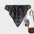Classic black paisley silk scarf for women featuring premium minimalist design pattern - Black