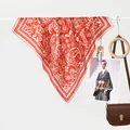 Classic red paisley silk square scarf for women with elegant bohemian pattern design - Red