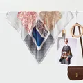 Classic elegant silk scarf with floral and geometric patterns for women accessories - Gray Border Diamond