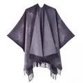 Elegant Chinese ginkgo leaf knit shawl with fringe tassels in premium grey cashmere feel - One Size / Dark Gray