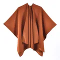 French style thick caramel woolen shawl cape coat for women in a loose fit - 150x120cm / Caramel color