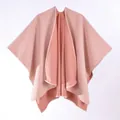 Elegant French style thick wool shawl coat in soft pink for autumn and winter - 150x120cm / Lotus root pink
