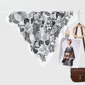 Classic checkered silk scarf with black hand-drawn floral patterns for women's fashion - Rose Black White