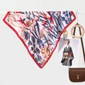 Classic floral silk square scarf with vintage botanical prints and bold red border edge - 70x70cm / Tulip Red