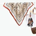 Vintage geometric paisley square silk scarf with equestrian horse motifs and orange border - Chain Scroll Pattern White