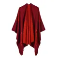 Châle poncho en tricot bordeaux avec motifs tournesols orange pour mode automne hiver - Rouge Lotus (4140455985394)