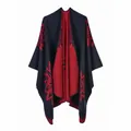 Châle en tricot réversible bleu marine et rouge avec grand motif floral - Marine Rouge Lotus (4140455985393)