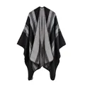 Ethnic knit poncho for women with colorful geometric stripes and reinforced edges - Colorful Stripes Black