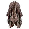 Close-up of geometric knit shawl showing detailed bohemian patterns and quality fabric - Geometric Stripe Coffee