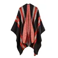 Ethnic style knitted shawl with geometric patterns in red black and gray tones - Colorful Stripes Red Black