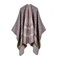 Detailed view of purple and grey knitted shawl with geometric rhombus patterns - Geometric Stripe Light Purple