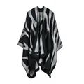 Women's zebra pattern thick cashmere shawl wrap with long open front design - Camo Black