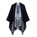Women's classic shawl cape with mandala lace pattern and thick knit texture - 135*155CM / Black Lace Pattern