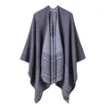 Classic dark purple knitted shawl with vintage grey lace pattern and open front style - Lace Pattern Gray / 135*155CM